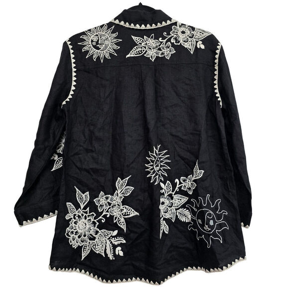 Johnny Was Addison Kimono Sleeve Shirt Black Floral Embroidered Linen Tunic XS - Picture 7 of 16